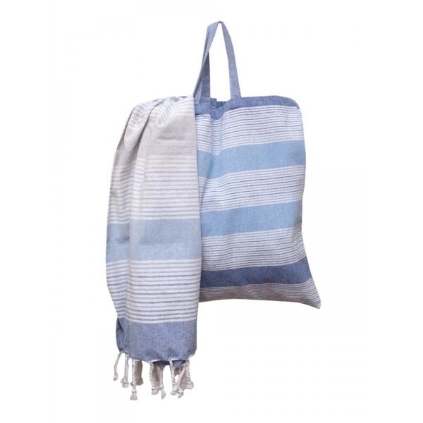 Σετ 2 Τεμ Πετσέτα Θαλάσσης Παρεό 85Χ165 & Τσάντα Σεβίνα Μπλε