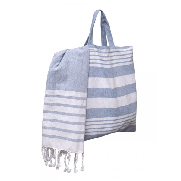 Σετ 2 Τεμ Πετσέτα Θαλάσσης Παρεό 85x165 & Τσάντα Γκαμπριέλα Μπλε