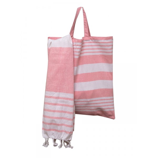 Σετ 2 Τεμ Πετσέτα Θαλάσσης Παρεό 85x165 & Τσάντα Γκαμπριέλα Ροζ