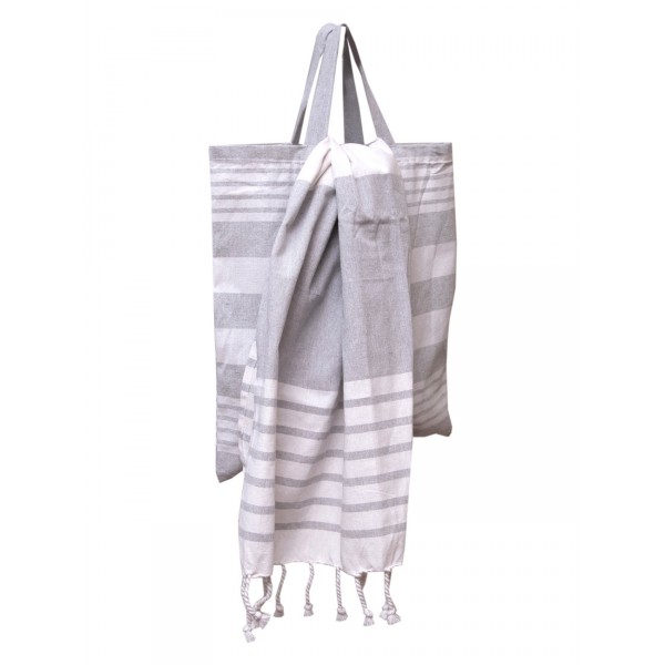 Σετ 2 Τεμ Πετσέτα Θαλάσσης Παρεό 85x165 & Τσάντα Γκαμπριέλα Γκρι