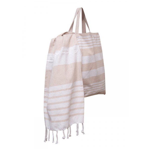 Σετ 2 Τεμ Πετσέτα Θαλάσσης Παρεό 85x165 & Τσάντα Γκαμπριέλα Μπεζ