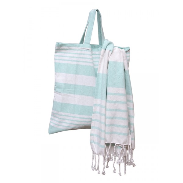 Σετ 2 Τεμ Πετσέτα Θαλάσσης Παρεό 85x165 & Τσάντα Γκαμπριέλα Μέντα