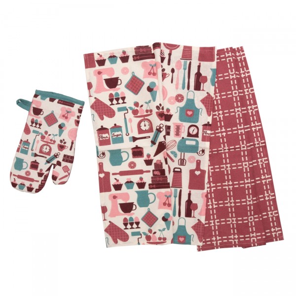 Σετ Κουζίνας 3 Τεμ (Γάντι & Ποτηρόπανα) Τυπωτά 972