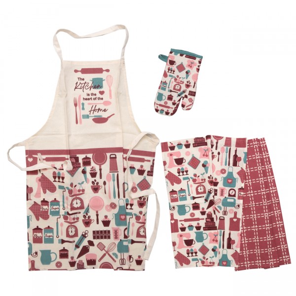 Σετ Κουζίνας 4 Τεμ (Ποδιά, Γάντι & Ποτηρόπανα) Τυπωτά 972