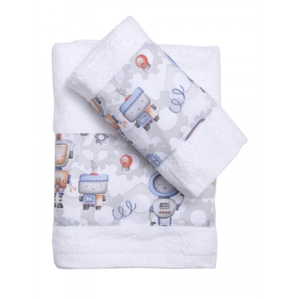 Σετ 2 Τεμ Πετσέτες 50x80, 70x130 με Φάσα Ρομπότ σε Απλή Συσκευασία