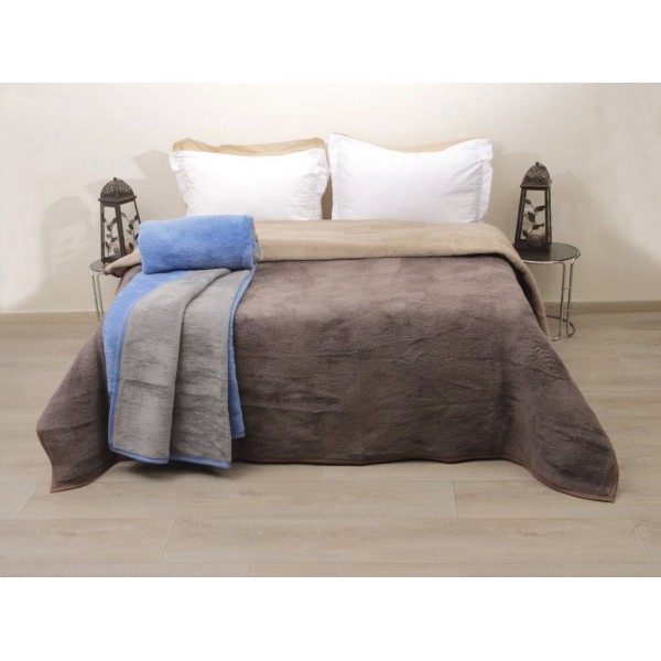 Κουβέρτα Δίχρωμη Polycotton Μονή 160x220 Σιέλ/Γκρι